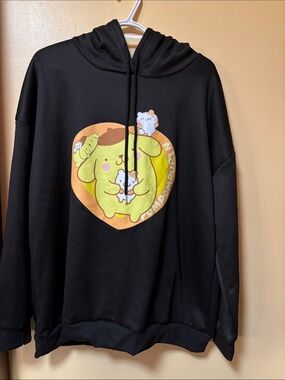 Black Hoodie Sweater with Print of Pompompurin